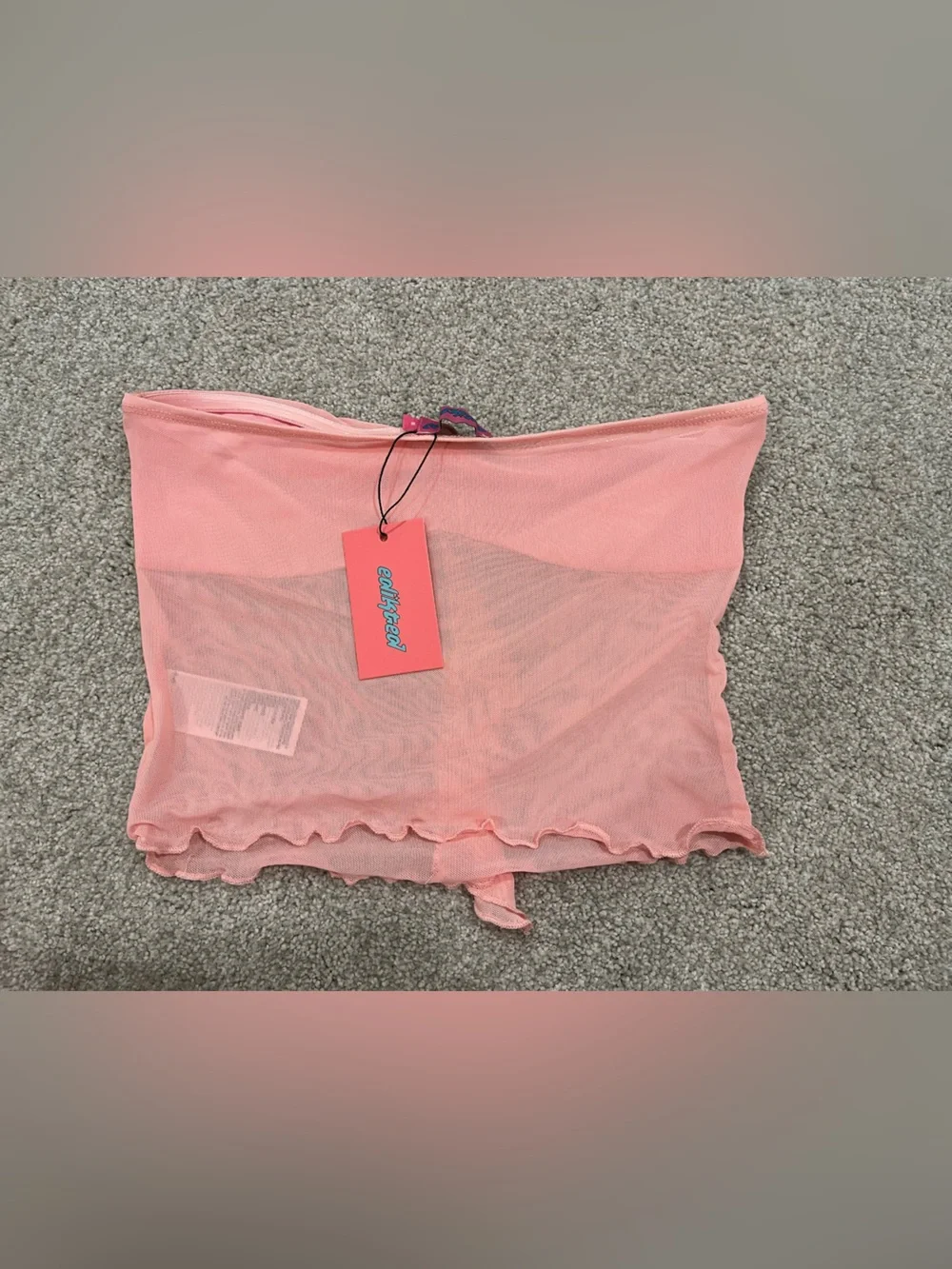 Edikted Coral Pink Ruffle Mesh Bandeau Top - Picture 2 of 2